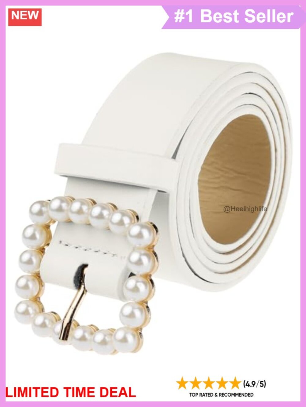 Faux Leather Pearl Buckle Belt 1.2" Wide Waistband for Jeans & Dresses